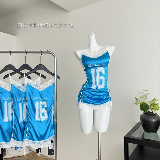 辣酷一夏 露背绑带拼接球衣连衣裙 Hot & Cool Summer: Lace-Up Patchwork Jersey Dress