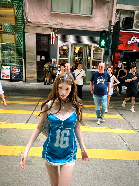 辣酷一夏 露背绑带拼接球衣连衣裙 Hot & Cool Summer: Lace-Up Patchwork Jersey Dress