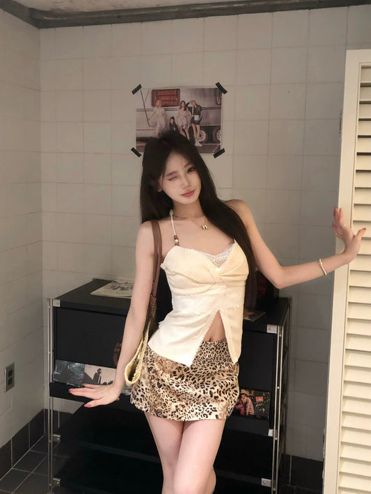 摩登猎人 串珠吊带上衣豹纹短裙套装 Modern Huntress – Beaded Strap Top & Leopard Print Mini Skirt Set