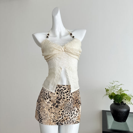 摩登猎人 串珠吊带上衣豹纹短裙套装 Modern Huntress – Beaded Strap Top & Leopard Print Mini Skirt Set