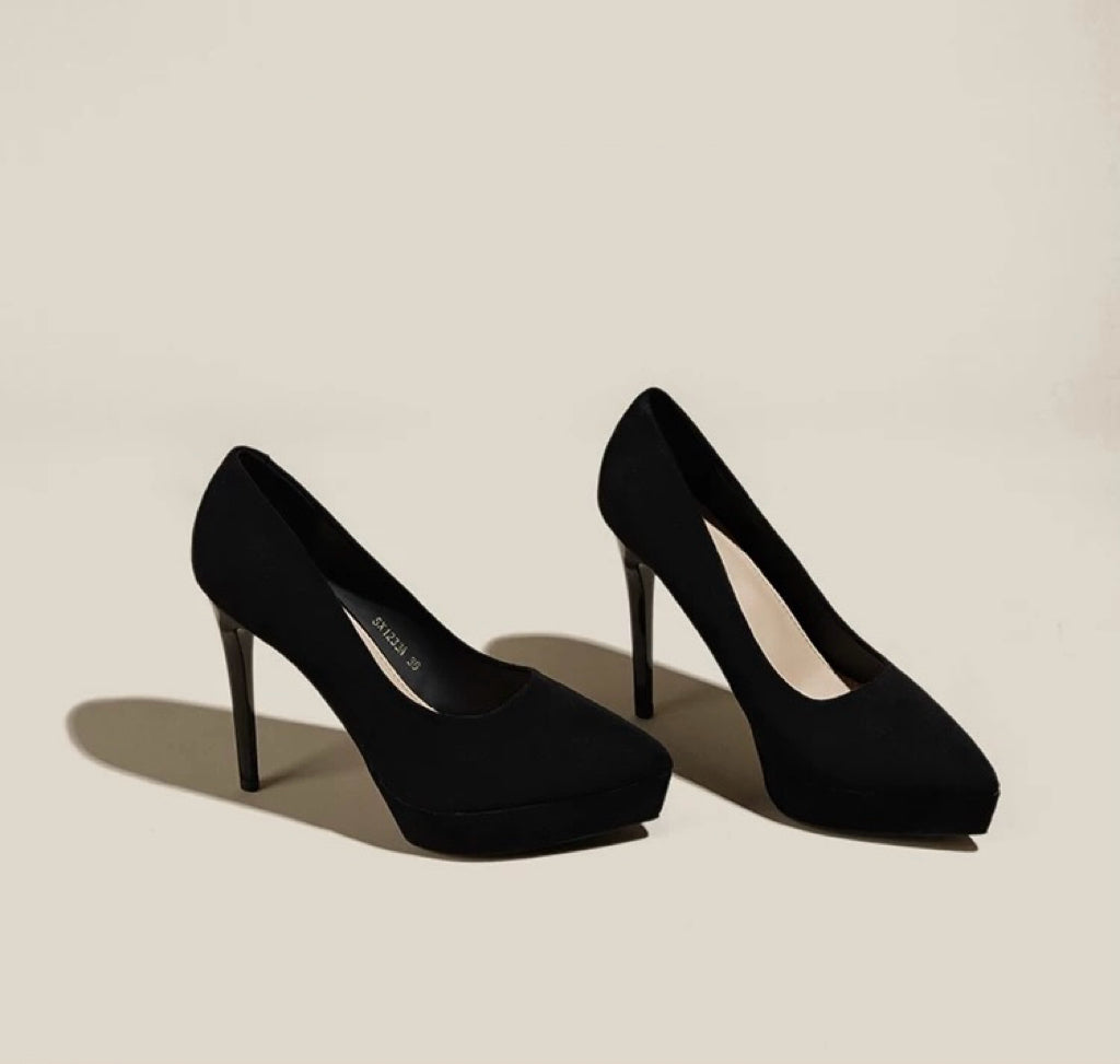 绒面细跟性感防水台黑色高跟鞋 Black Suede Sexy Stiletto Platform Heels