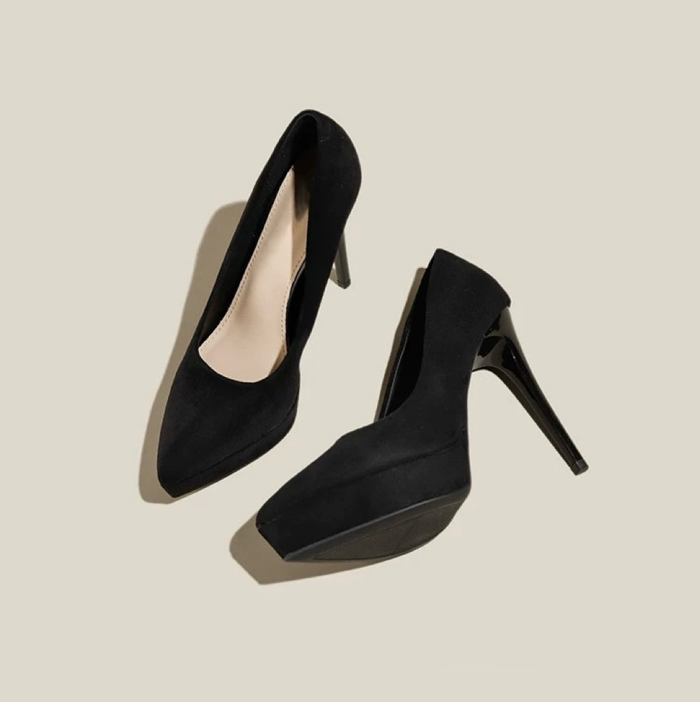绒面细跟性感防水台黑色高跟鞋 Black Suede Sexy Stiletto Platform Heels
