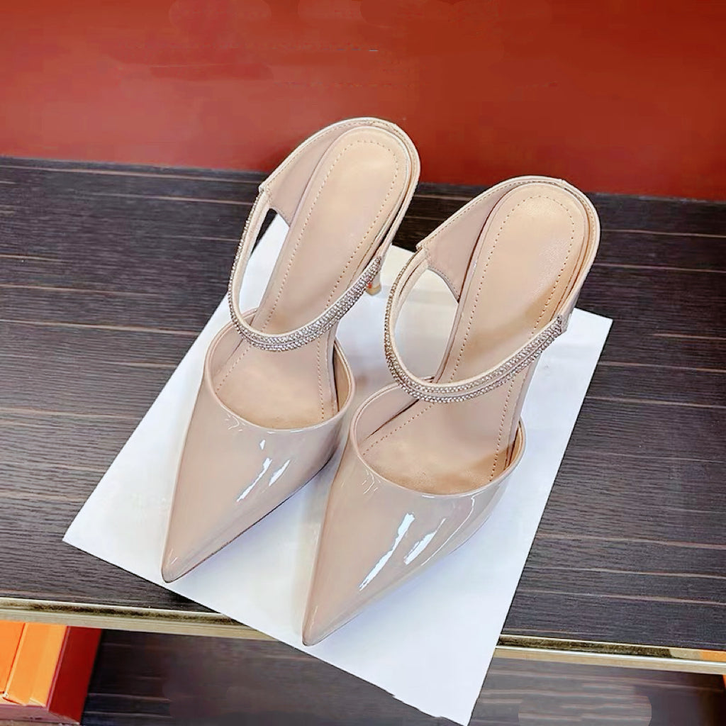 公主殿下 尖头水钻粉色两穿高跟鞋 Princess-Style Pointed Toe Rhinestone Pink Two-Way Heels