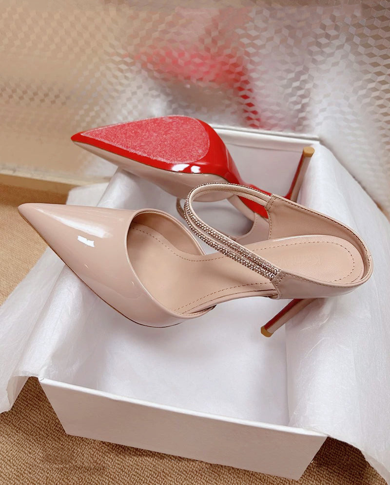 公主殿下 尖头水钻粉色两穿高跟鞋 Princess-Style Pointed Toe Rhinestone Pink Two-Way Heels