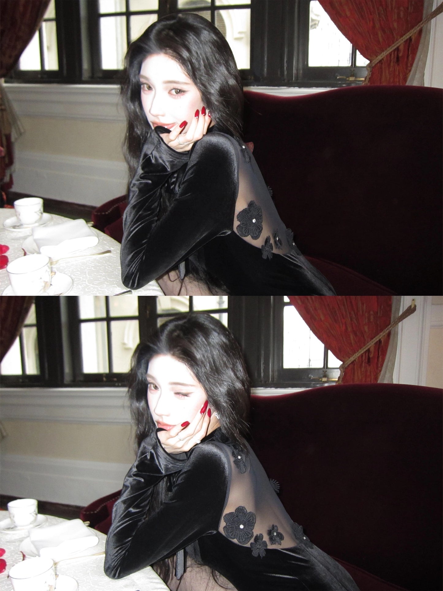 玫瑰名媛 性感名媛短款丝绒连衣裙 Rose Socialite Sexy Velvet Mini Dress