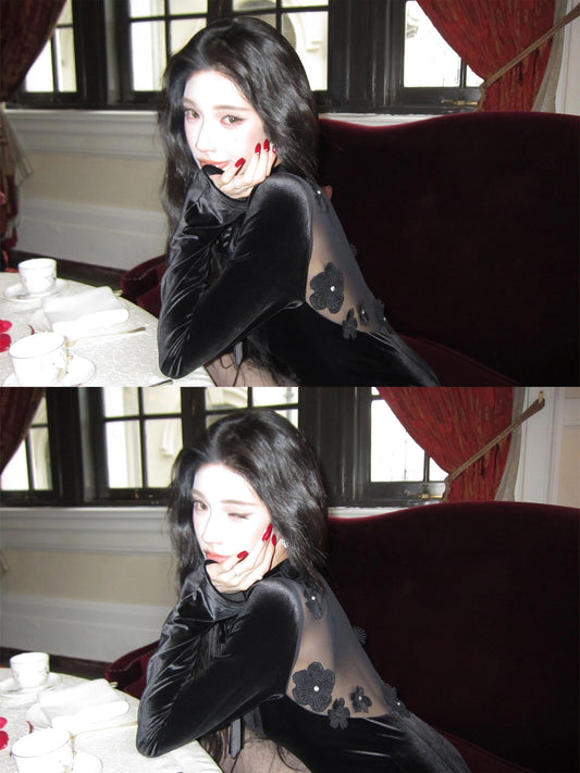 玫瑰名媛 性感名媛短款丝绒连衣裙 Rose Socialite Sexy Velvet Mini Dress