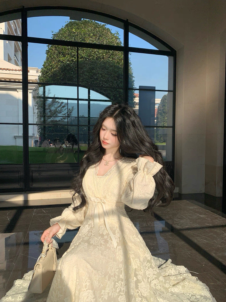 迷迭花园 蕾丝收腰千金风连衣裙  Rosemary Garden Lace Waist-Cinched Debutante-Style Dress