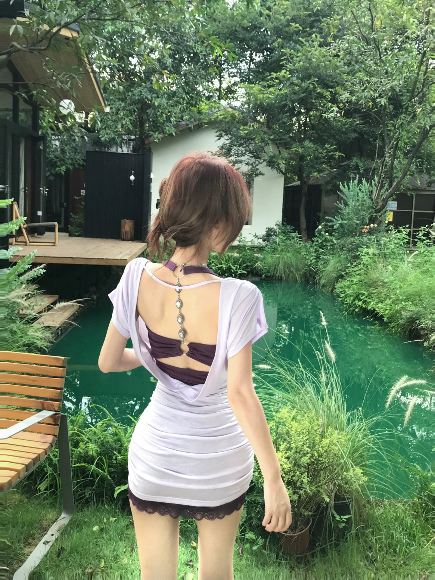 薄荷稀雨 纯欲罩衫两件套修身套装 Mint Drizzle Pure Desire Sheer Two-Piece Slim Fit Set