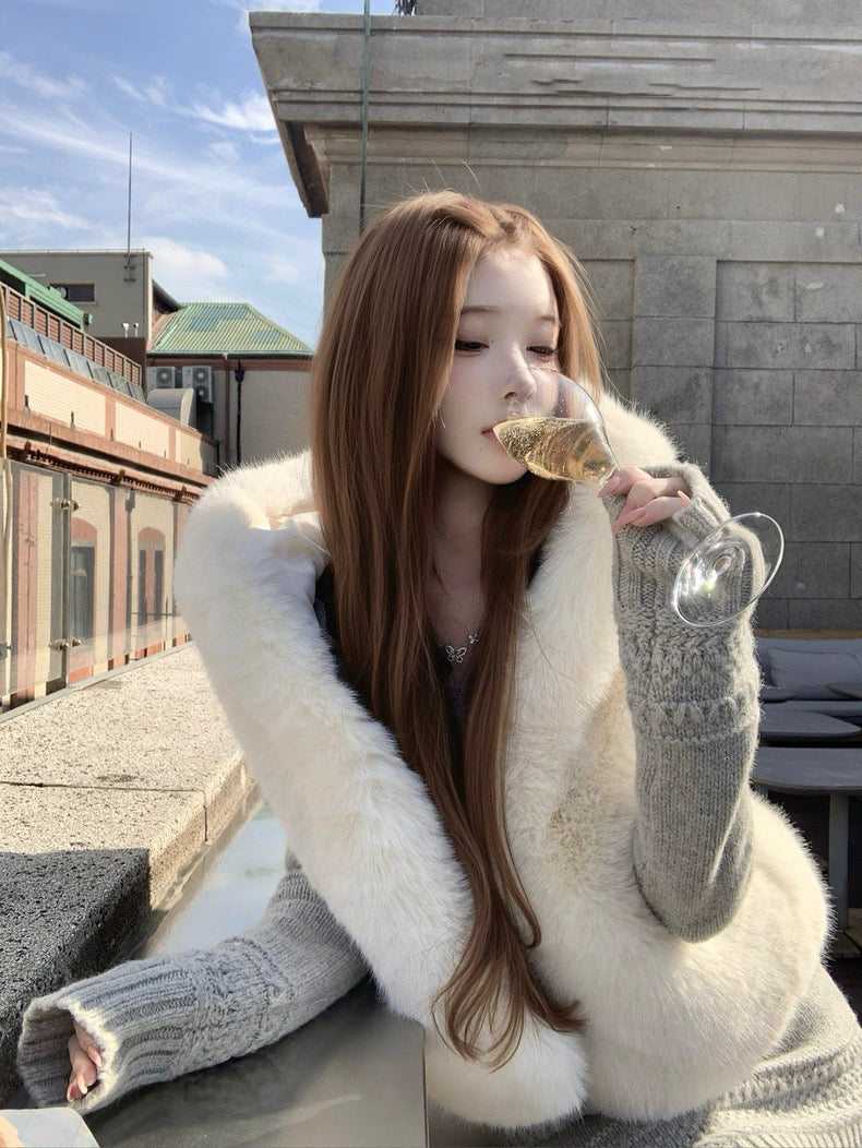 高智冷女 大翻领100绵羊毛针织套装 Cool-Girl Look 100% Merino Wool Knit Set with Oversized Lapel